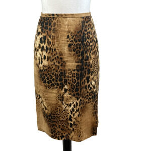Dana Buchman Skirt size 12 Brown Black Tiger Print Linen Straight Knee Career